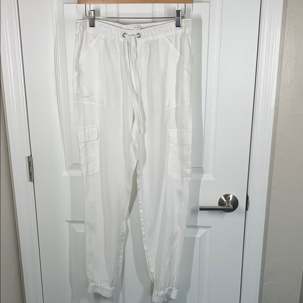 White linen cargo jogger pants size small